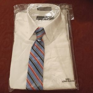 NWT Dockers Boys Long Sleeve Shirt With Striped Navy Blue/Red Tie Set - Size 4